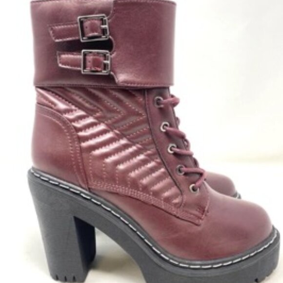 XOXO Women's Jackie X0223703 4" Chunky Combat Bootie Burgundy Red Size 8 - Picture 4 of 7